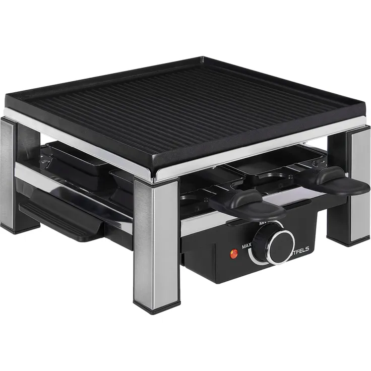 GUTFELS 4010 Raclette-Grill, 800W, antihaftbeschichtet, für 4 Personen, Edelstahl, schwarz, silber – Bild 1