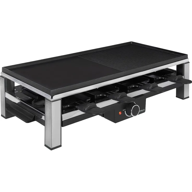 GUTFELS 4020 Raclette-Grill, 2000W, antihaftbeschichtet, für 8 Personen, Edelstahl, schwarz, silber