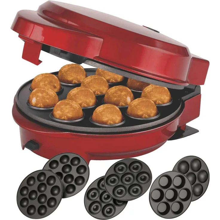 EPIQ EPIQ 80000732 3in1 Donut Muffin, Popcake-Maker, 700W, bis zu 7 Mini-Donuts, Muffins oder 12 Cake-Pops, Antihaftbeschichtung, rot