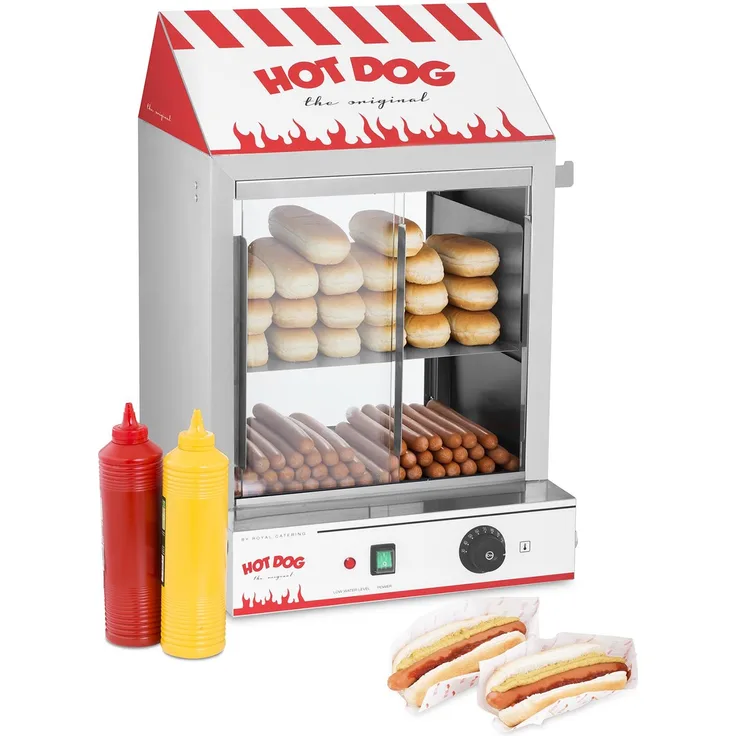 Royal Catering RCHW Hot Dog Steamer, Würstchenwärmer, 2000W, Edelstahl, Glas, für ca. 200 Würstchen, 50 Brötchen - Preisvergleich