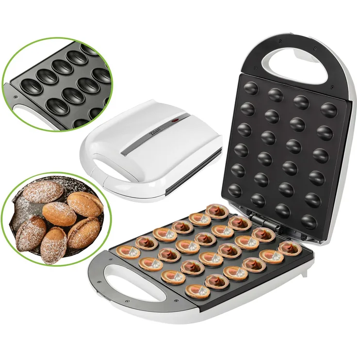 Zilan ZLN-2809 Elektrischer Nussbäcker, Waffeleisen, 1400W, antihaftbeschichtet, Cool-Touch-Griffe, 24 knusprige Teigschalen in einem Durchgang, weiß