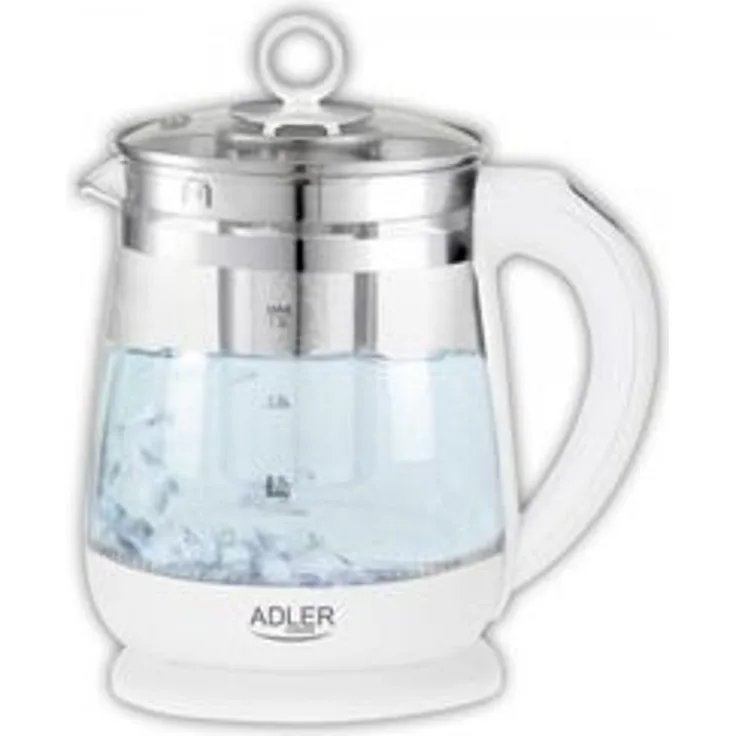 Adler AD 1299 Glas-Wasserkocher, 1,5 l, 2200 W, Temperaturregler, Brüheinheit, LED Beleuchtung, weiß