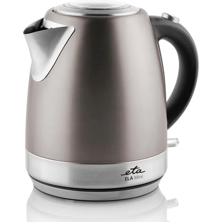 Eta Ela Mini Wasserkocher, 2100W, 1,2 Liter, Wasserstandsanzeige, Deckelöffnung per Knopfdruck, verdecktes Heizelement, Kabelaufwicklung, Kalkfilter, Edelstahl, graz