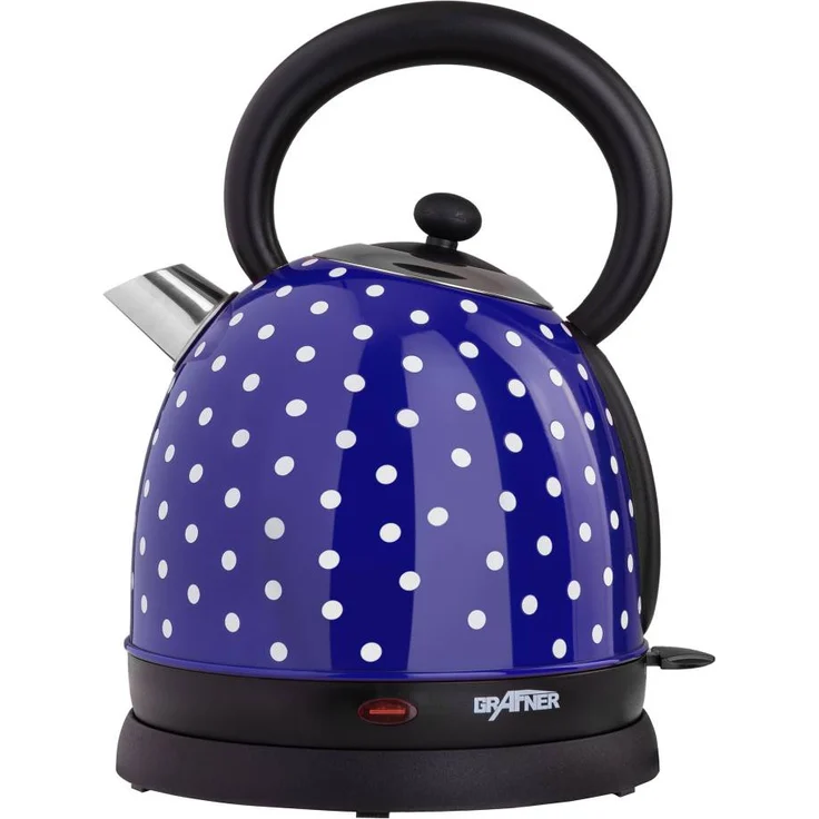 Grafner WK10862 Retro-Wasserkocher, 2200W, 1,8L, egonomischer Griff, Temperaturauswahl, Trockengehschutz, Überhitzungsschutz, Edelstahl, blau – Bild 1