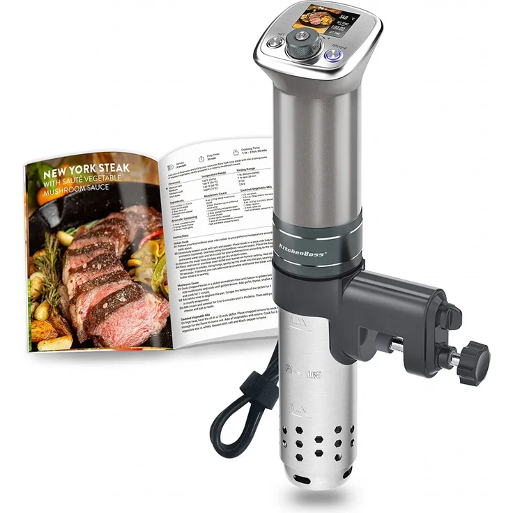 KitchenBoss Sous Vide Stick G320 Sous Vide Garer, Vakuum Kocher, 1100W, Timer, 50 Liter, LCD-Anzeige, Timer, 20 Programme, Edelstahl, silber