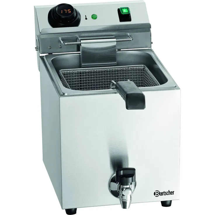 Bartscher MDI Snack III Plus A162823E Fritteuse, Gastro-Fritteuse, 5,5L, 50-190°C Temperaturbereich, Ablasshahn, Thermostat, Edelstahl, silber