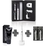 Megasonex M8 Megaset, Ultraschalltechnologie, Set mit Zungenreiniger, Zahnpasta & 3 Aufsteckbürsten soft, 1 Aufsteckbürste medium