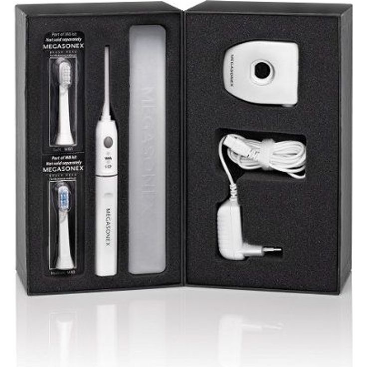 Megasonex M8, Ultraschalltechnologie, Set mit Handstück + 2 Aufsteckbürsten in medium & soft