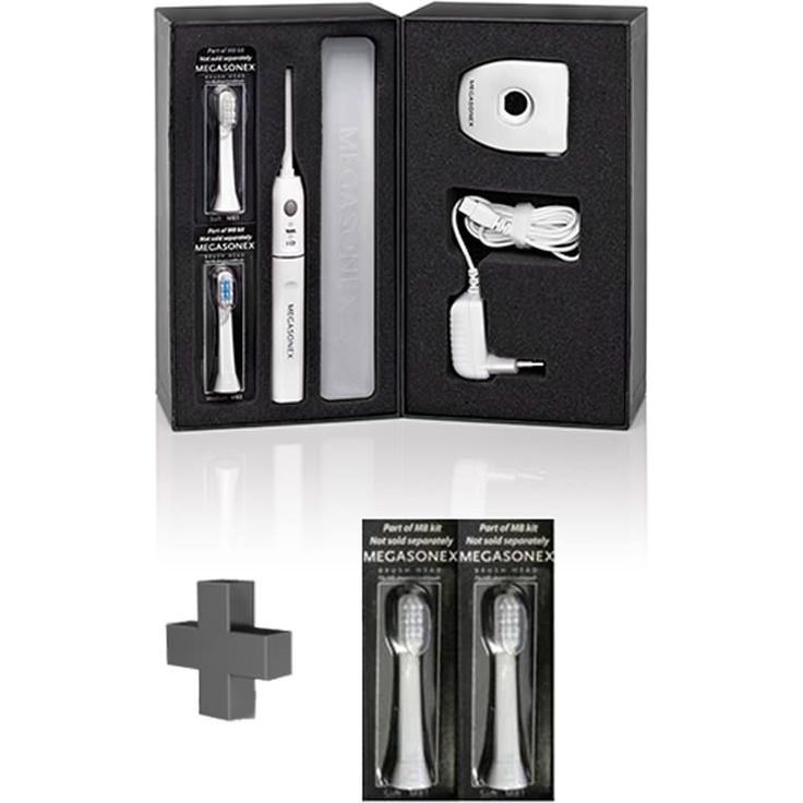 Megasonex M8, Ultraschalltechnologie, Set mit 3 Aufsteckbürsten soft, 1 Aufsteckbürste medium – Bild 3