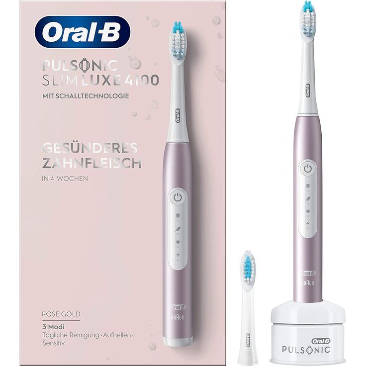 Oral-B Pulsonic Slim Luxe 4100, 2020 Edition, Schallzahnbürste für gesünderes Zahnfleisch, mit Sensitiv-Programm, 2 Aufsteckbürsten, roségold – Bild 2