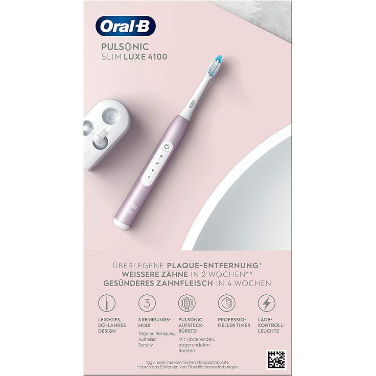 Oral-B Pulsonic Slim Luxe 4100, 2020 Edition, Schallzahnbürste für gesünderes Zahnfleisch, mit Sensitiv-Programm, 2 Aufsteckbürsten, roségold – Bild 3