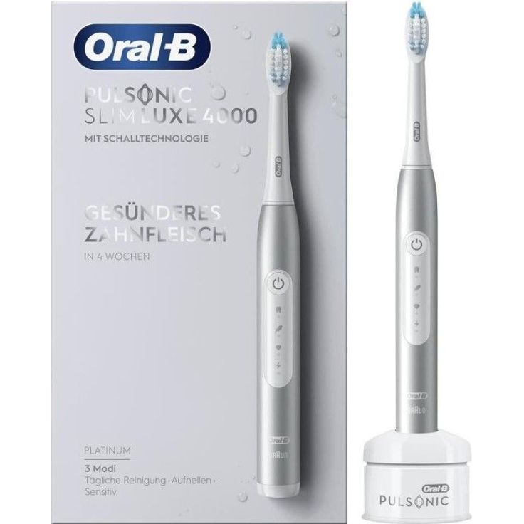 Oral-B Pulsonic Slim Luxe 4000, 2020 Edition, Schallzahnbürste für gesünderes Zahnfleisch, mit Sensitiv-Programm, silber – Bild 2