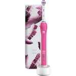 Oral-B Pro 1 750 Design Edition pink, inklusive Reiseetui mit pinkem Feder-Print, sensitive Andruckkontrolle