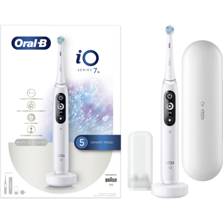 Oral-B iO Series 7N, alabaster white, mit intelligenter Andruckkontrolle & LED-Display, inkl. 1 Aufsteckbürste, Premium Reiseetui & Mini-Aufbewahrungsbox – Bild 1