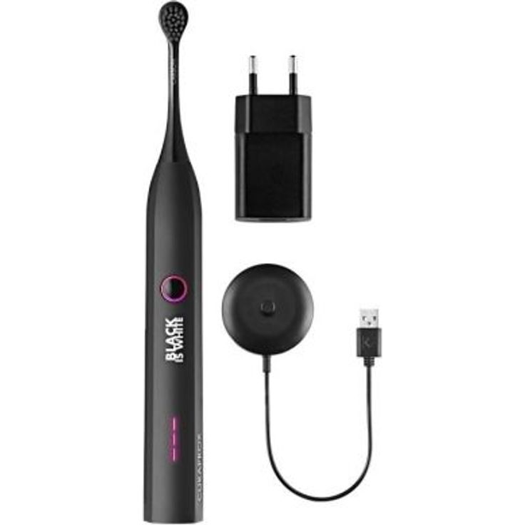 Curaprox Hydrosonic Black is White Schallzahnbürste mit Aktivkohle-Borsten, 3 Reinigungsstufen, Timer, inkl. Reiseetui & 2 Aufsteckbürsten – Bild 2