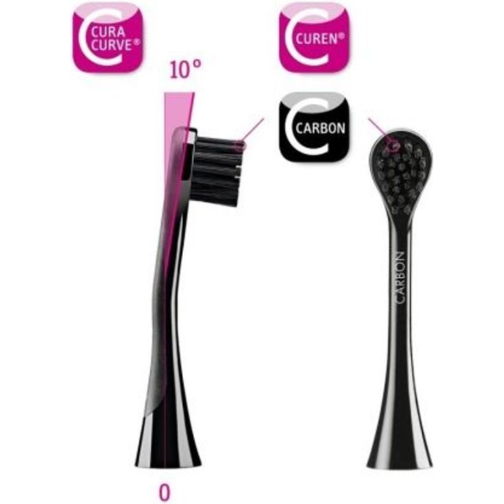 Curaprox Hydrosonic Black is White Schallzahnbürste mit Aktivkohle-Borsten, 3 Reinigungsstufen, Timer, inkl. Reiseetui & 2 Aufsteckbürsten – Bild 5
