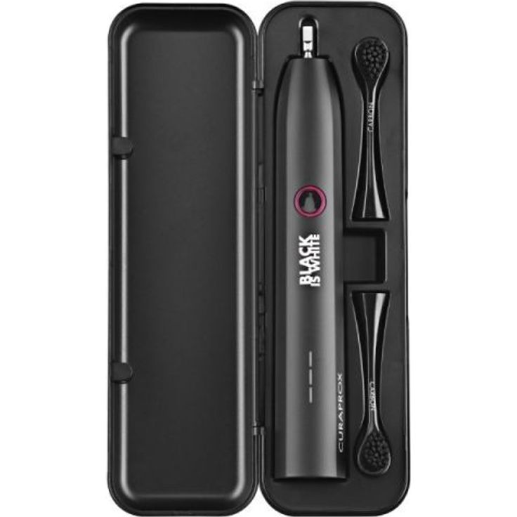 Curaprox Hydrosonic Black is White Schallzahnbürste mit Aktivkohle-Borsten, 3 Reinigungsstufen, Timer, inkl. Reiseetui & 2 Aufsteckbürsten – Bild 4