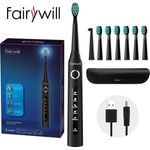 Fairywill Schallzahnbürste 507 Schwarz, 5 verschiedene Putzprogramme 7 Aufsteckbürsten & Reiseetui, 2 Minuten Timer