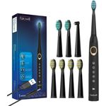 Fairywill Schallzahnbürste 508 Schwarz, 5 verschiedene Putzprogramme 7 Aufsteckbürsten, 2 Minuten Timer