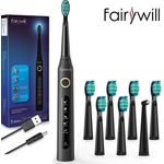Fairywill Schallzahnbürste 507 Schwarz, 5 verschiedene Putzprogramme 8 Aufsteckbürsten, 2 Minuten Timer