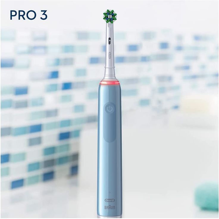 Oral-B Pro 3 3000 CrossAction hellblau-weiß mit visueller Andruckkontrolle für extra Zahnfleischschutz, 3 Reinigungsprogramme & Timer – Bild 3