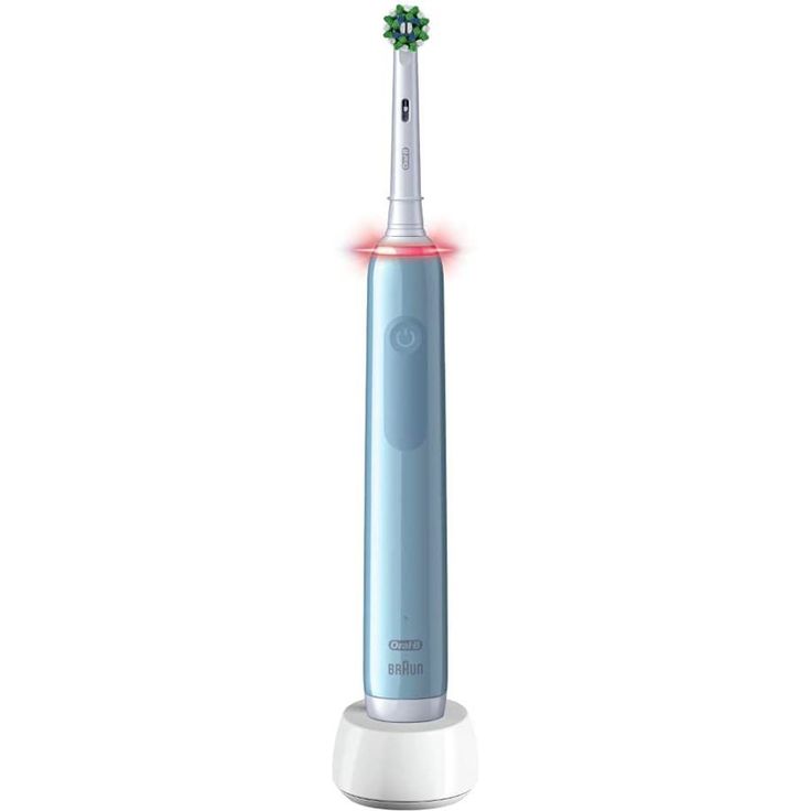 Oral-B Pro 3 3000 CrossAction hellblau-weiß mit visueller Andruckkontrolle für extra Zahnfleischschutz, 3 Reinigungsprogramme & Timer – Bild 1