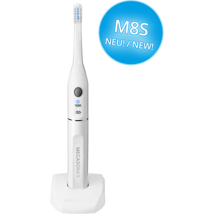 Megasonex M8 S, Ultraschallzahnbürste der neuen Generation, inkl. 2 Bürstenköpfe soft/medium, Zungenreiniger-Aufsatz & Zahnpasta 5 ml – Bild 6