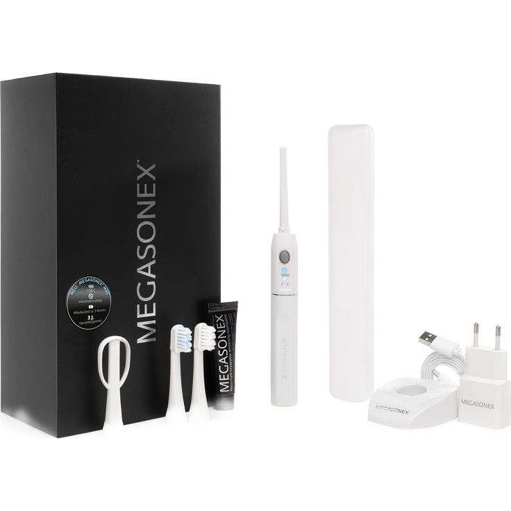Megasonex M8 S, Ultraschallzahnbürste der neuen Generation, inkl. 2 Bürstenköpfe soft/medium, Zungenreiniger-Aufsatz & Zahnpasta 5 ml