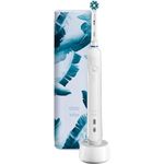 Oral-B Pro 1 750 Design Edition white, inklusive Reiseetui mit blauem Feder-Print, sensitive Andruckkontrolle