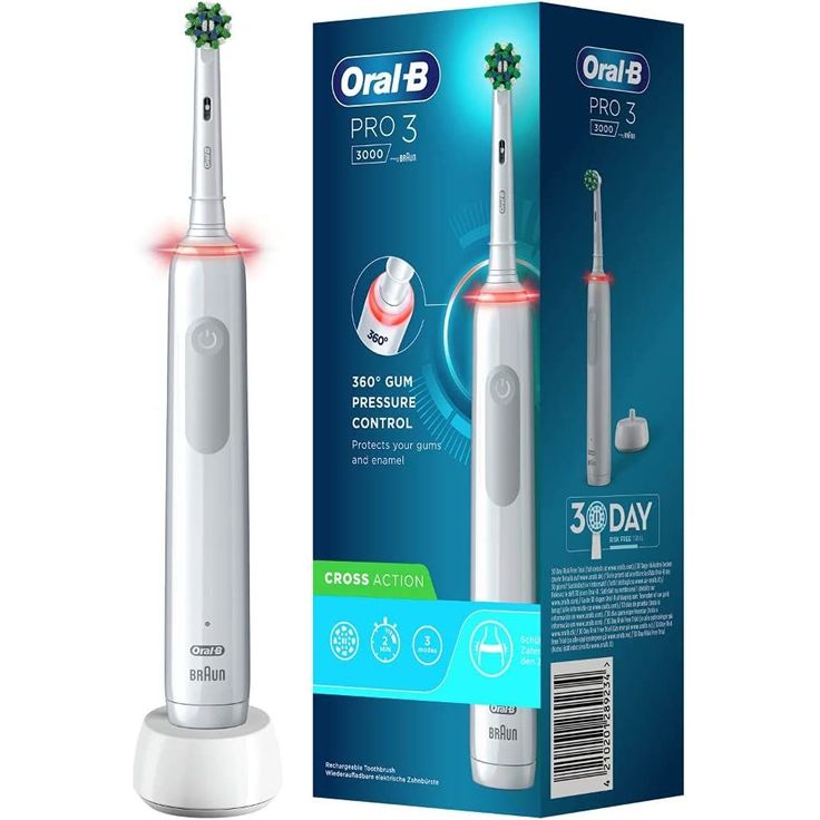Oral-B Pro 3 3000 CrossAction weiß mit visueller Andruckkontrolle für extra Zahnfleischschutz, 3 Reinigungsprogramme & Timer – Bild 4
