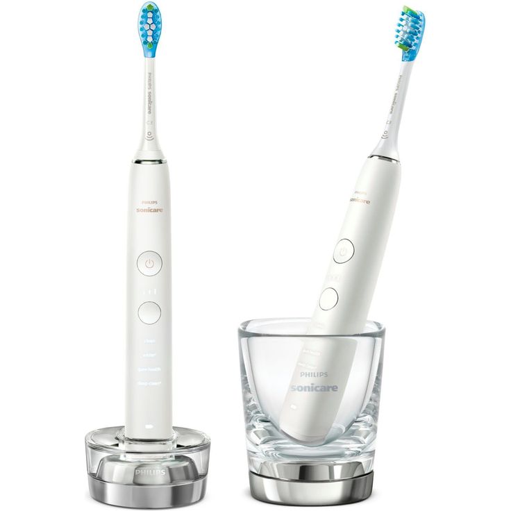Philips Sonicare DiamondClean 9000 Elektrische Zahnbürste Doppelpack HX9914/55 - 2 Schallzahnbürsten mit 4 Putzprogrammen, Timer & Ladeglas, neue Generation, weißß – Bild 1