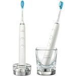 Philips Sonicare DiamondClean 9000 Elektrische Zahnbürste Doppelpack HX9914/55 - 2 Schallzahnbürsten mit 4 Putzprogrammen, Timer & Ladeglas, neue Generation, weißß
