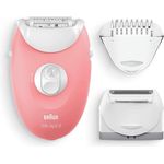 Braun Silk-épil 3-440 Epilierer Damen für Haarentfernung, Aufsätze für Rasierer, Trimmer und Massage für Körper, Trockenanwendung, inkl. 2 Aufsätze, flamingo, weiß