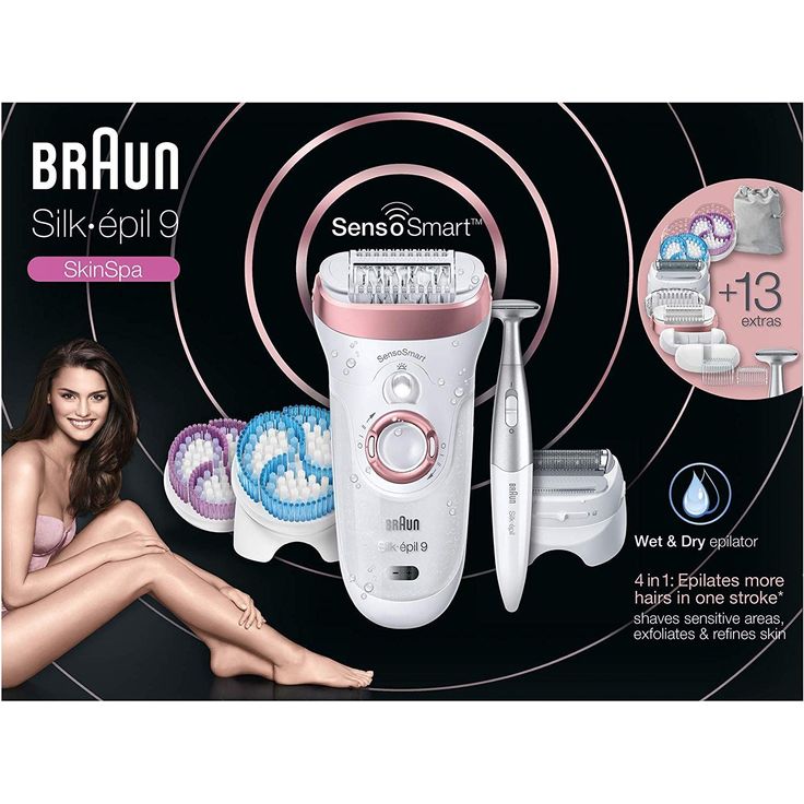 Braun Silk-épil 9-980 SkinSpa SensoSmart Nass- und Trockenanwendung inkl. Aufsatz für sensible Bereiche, Bürstenaufsätze, Bikinitrimmer, Aufbewahrungstasche – Bild 9