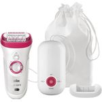 Braun Silk-épil 9 Epilierer 9-527, mit 3 Extras, inkl. Duschradio, Geschenkset, weiß-pink