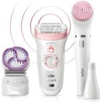 Braun Silk-épil 9 9-975 Beauty Set Nass- und Trockenanwendung 40 Pinzetten Andruckkontrolle inkl. Peelingbürste, Aufsätze weiß/pink