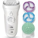 Braun Silk-épil 9 SkinSpa Epilierer 9-969v, Wet und Dry, mit 12 Extras, inkl. Tiefenmassage-Pad, Aufsatz für sensible Bereiche und Gesichtsreinigungsbürste, weiß
