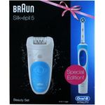 Braun Silk-épil 5-511 Legs Epilierer Nass- und Trockenanwendung 28 Pinzetten + Oral B Vitality Elektrische Zahnbürste