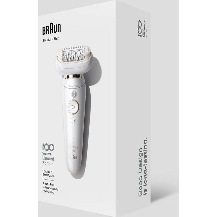 Braun Silk-épil 9 Flex 100 Jahre Design Edition Nass- und Trockenanwendung flexibler Epilierkopf 50 Minuten Akkulaufzeit inkl. Design-Etui, Trimmeraufsatz weiß, gold – Bild 3