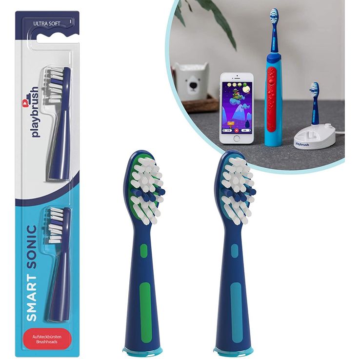 Playbrush 2er-Pack blau speziell für Kinderzähne mit extra weichen Borsten
