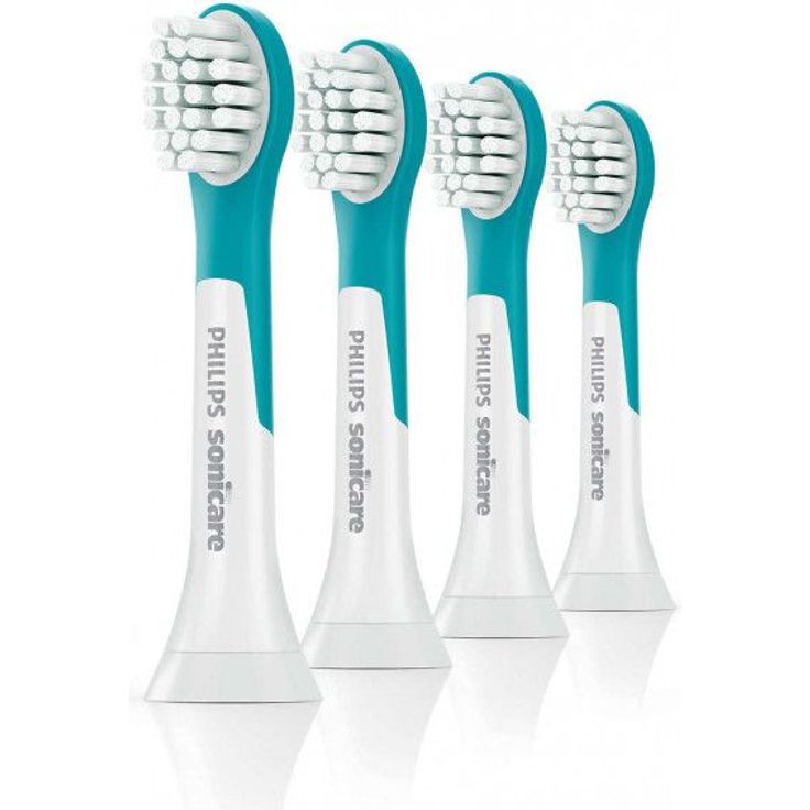 Philips Sonicare HX6034/33 for Kids, weiche Borsten für eine schonende Reinigung, 4er-Pack, weiß-türkis