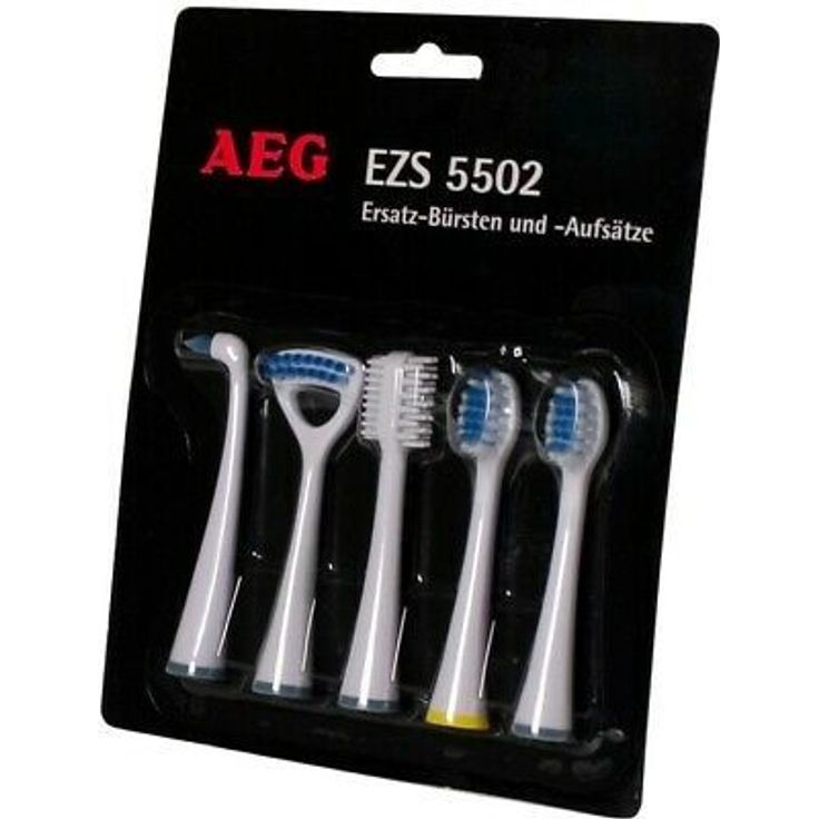 AEG 5er-Set Ersatzzahnbürsten für AEG EZS 5502, 3 verschiedene Aufsätze und 2 Bürsten mit farblich unterschiedlichen Ringen