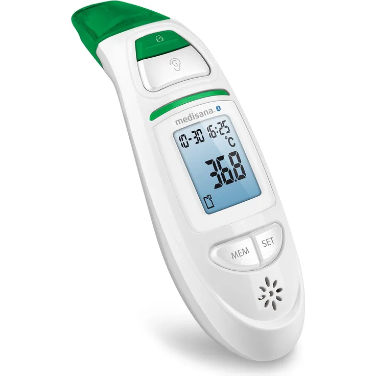 medisana TM 750 digitales 6in1 Fieberthermometer Ohrthermometer für Baby, Kinder und Erwachsene, Stirnthermometer mit visuellem Fieberalarm, Speicherfunktion und Bluetooth