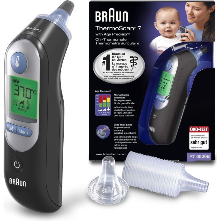 Braun ThermoScan 7 Ohrthermometer mit Age Precision IRT6520B inkl. 21 Einwegschutzkappen, schwarz – Bild 1