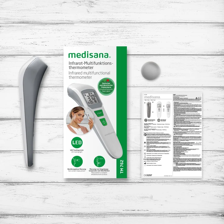 medisana TM 762 digitales Stirnthermometer Fieberthermometer für Babys, Kinder und Erwachsene mit visuellem Fieberalarm, Speicherfunktion und Messung von Flüssigkeiten – Bild 7