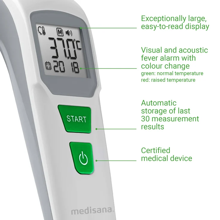 medisana TM 762 digitales Stirnthermometer Fieberthermometer für Babys, Kinder und Erwachsene mit visuellem Fieberalarm, Speicherfunktion und Messung von Flüssigkeiten – Bild 5