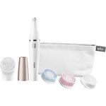 Braun FaceSpa Gesichtsepilierer und Gesichtsreinigungsbürste 851, mit 4 Extras, inkl. Peeling-Bürste, Schönheitsschwamm, weiß-rotgold