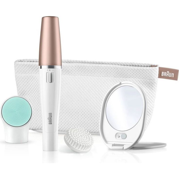 Braun FaceSpa 3-in-1 Gesichtsepilierer und Reinigungsbürstensystem 851v, mit zusätzlicher Batterie, Massagepad und Spiegel, weiß-rotgold – Bild 1