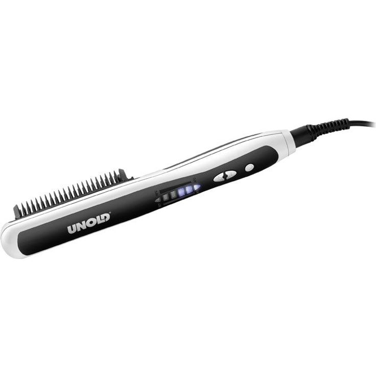 UNOLD 87450 Haarglättbürste, Keramisch beschichtete Borsten, 6 Einstellbare Temperaturstufen, Automatische Umschaltung von 110 auf 240 Volt für seidig glattes Haar