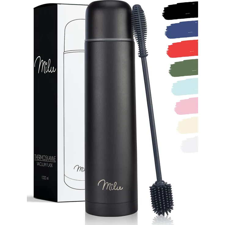 Milu Thermoskanne 1000ml + Silikon Reinigungsbürste Farbe: Schwarz
